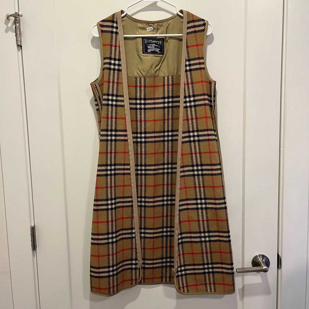 Vintage Burberrys Nova Check Wool Trench Coat Liner Vest Tan Red Black 100% Wool